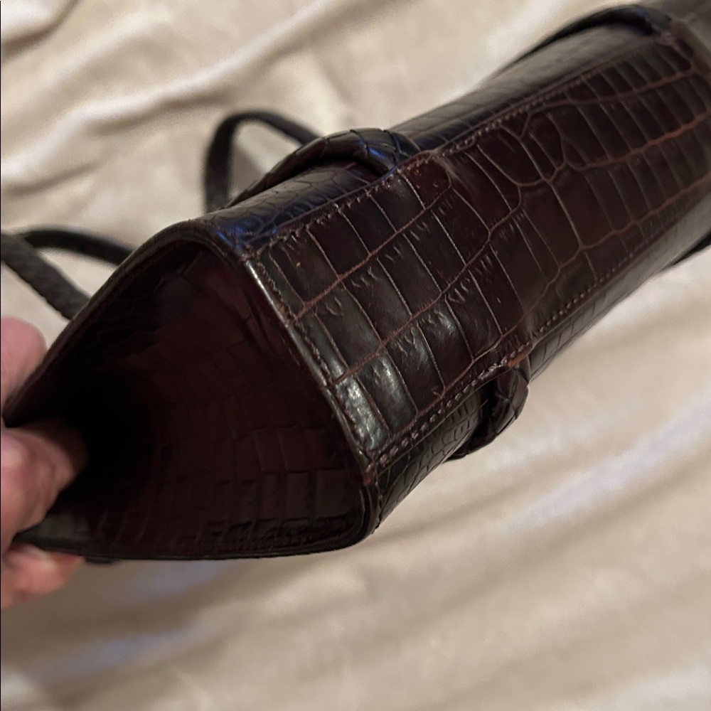 Bally Brown Croc Embossed Leather Flap Shoulder Hand Bag- Amazing! - Picture 7 of 11